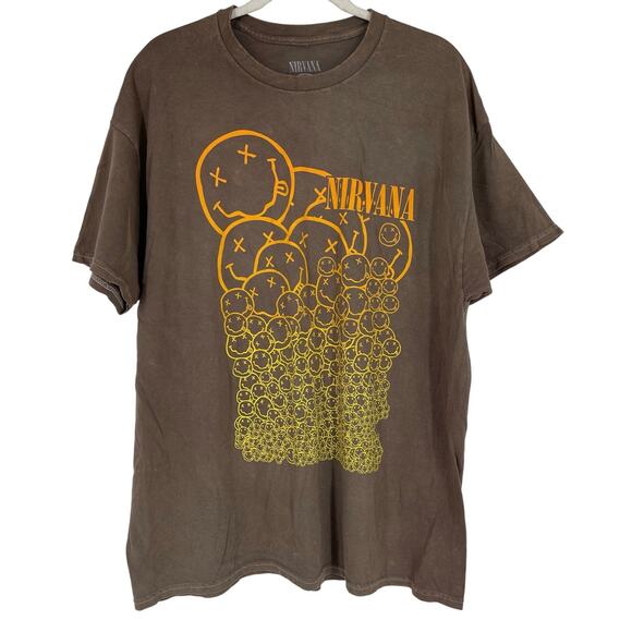 Officially Licensed Nirvana Smiley Faces Grunge Tee Brown Acid Wash XL - Picture 6 of 6